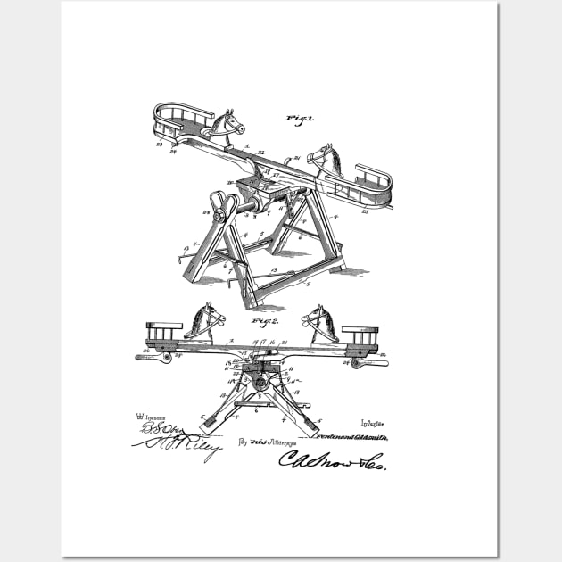 Seesaw and Merry-go-round Vintage Patent Hand Drawing Wall Art by TheYoungDesigns